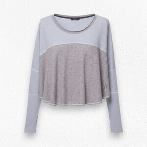 We the Free Blue Grey Cloud Nine Sleeve Peplum Hem Oversized Blouse Size Medium